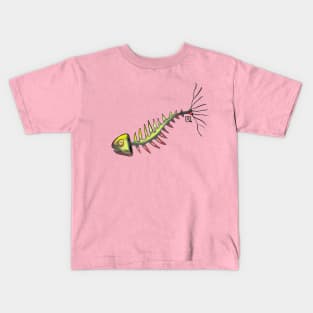 green fishbone on pinkish backgorund Kids T-Shirt